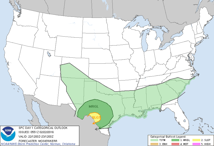 Storm Prediction Center Feb 22, 2016 Early Morning UTC Day 1 Convective Outlook