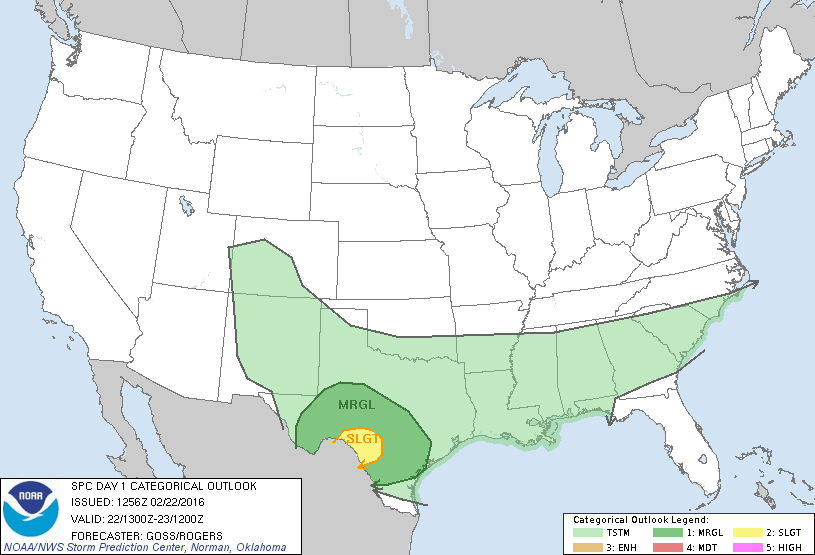 Storm Prediction Center Feb 22, 2016 Morning Outlook