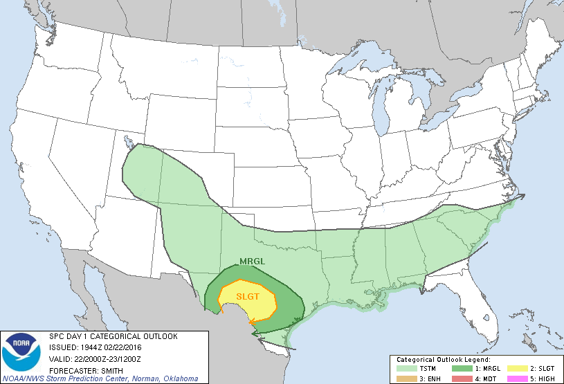 Storm Prediction Center Feb 22, 2016 Afternoon Outlook