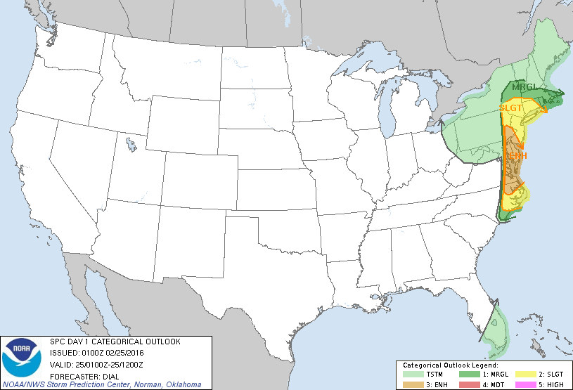 Storm Prediction Center Feb 25, 2016 Evening Outlook