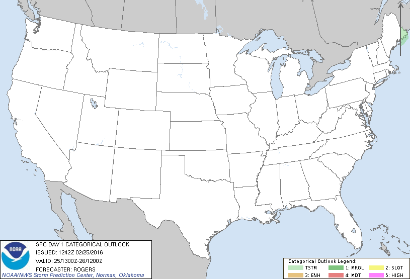 Storm Prediction Center Feb 25, 2016 Morning Outlook