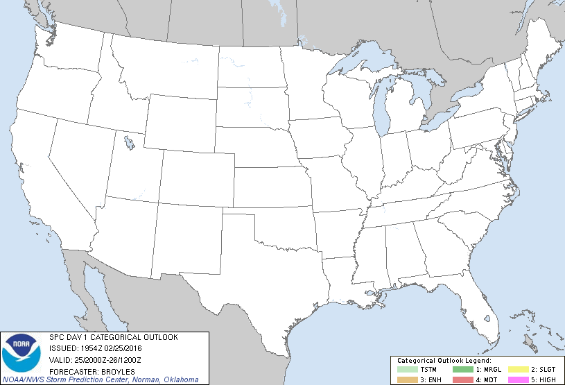 Storm Prediction Center Feb 25, 2016 Afternoon Outlook