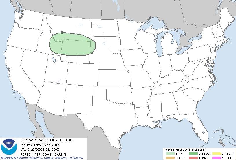 Storm Prediction Center Feb 27, 2016 Afternoon Outlook