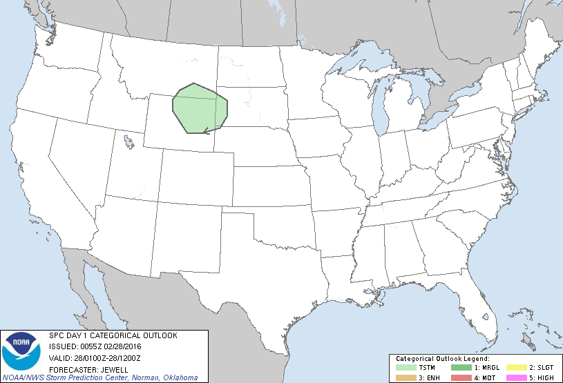 Storm Prediction Center Feb 28, 2016 Evening Outlook