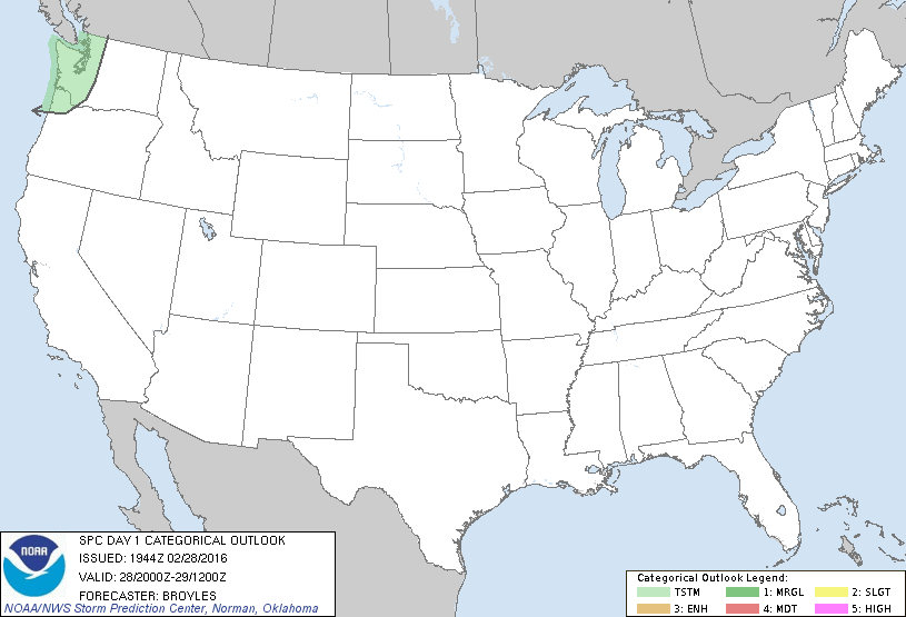 Storm Prediction Center Feb 28, 2016 Afternoon Outlook