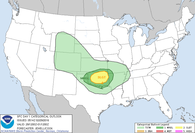 Storm Prediction Center Feb 29, 2016 Early Morning UTC Day 1 Convective Outlook