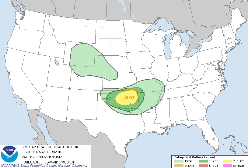 Storm Prediction Center Feb 29, 2016 Morning Outlook