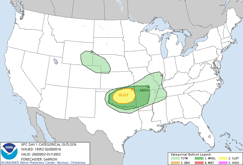 Storm Prediction Center Feb 29, 2016 Afternoon Outlook