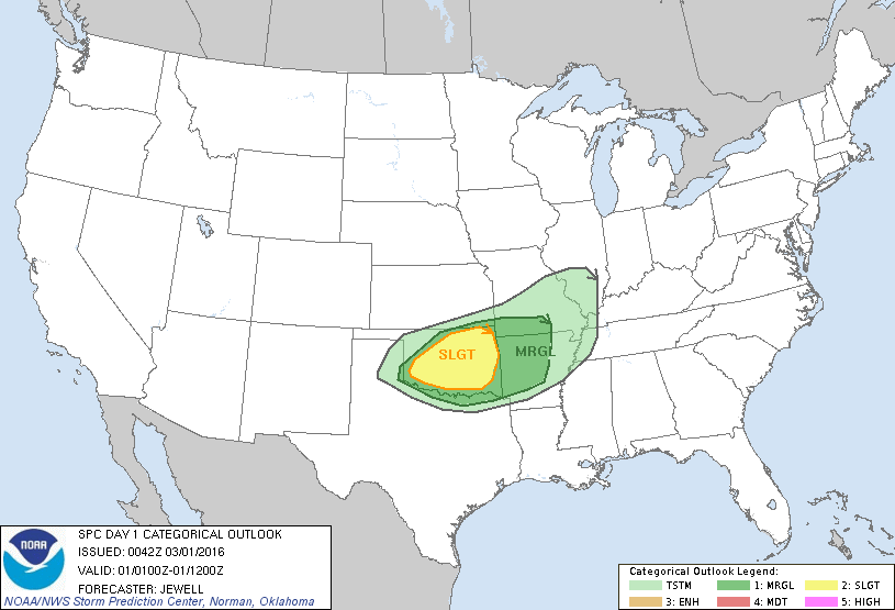 Storm Prediction Center Mar 1, 2016 Evening Outlook