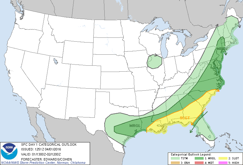 Storm Prediction Center Apr 1, 2016 Morning Outlook