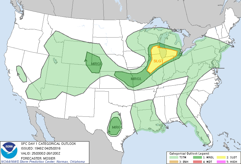 Storm Prediction Center Apr 25, 2016 Late Morning Outlook