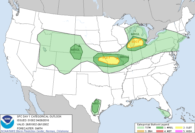 Storm Prediction Center Apr 26, 2016 UTC Evening Outlook