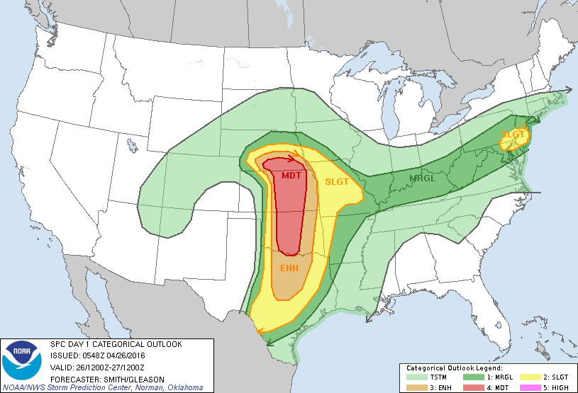 Storm Prediction Center Apr 26, 2016 Early Morning UTC Day 1 Convective Outlook