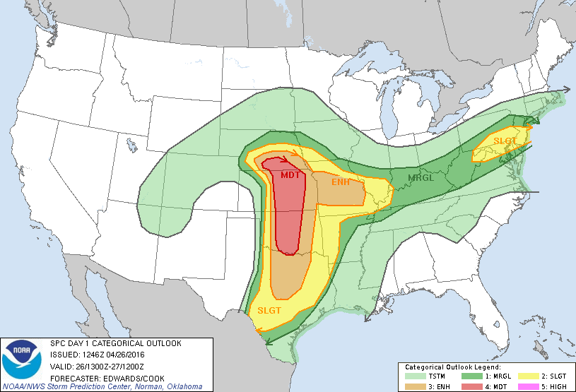 Storm Prediction Center Apr 26, 2016 Morning Outlook