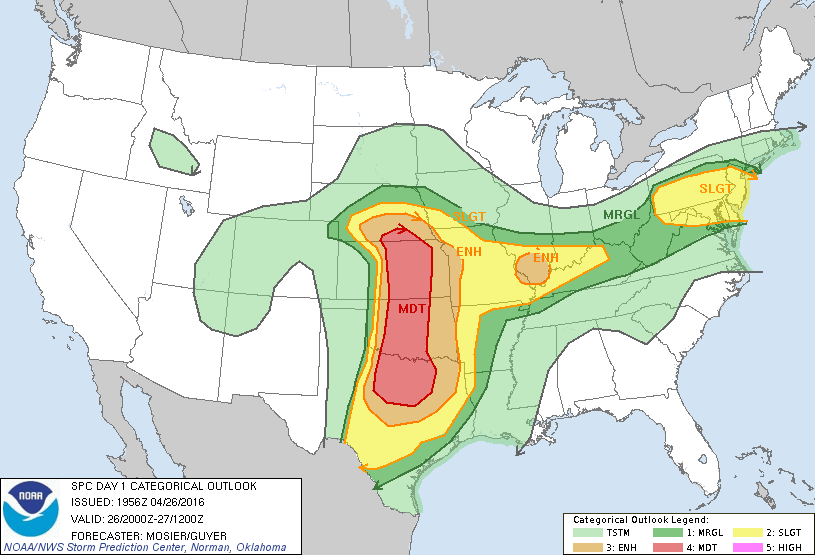 Storm Prediction Center Apr 26, 2016 Late Morning Outlook