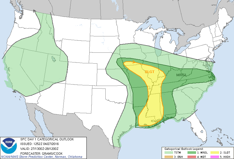 Storm Prediction Center Apr 27, 2016 Morning Outlook