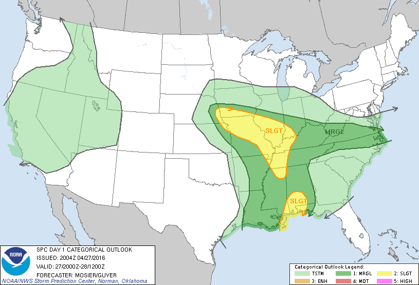 Storm Prediction Center Apr 27, 2016 Late Morning Outlook