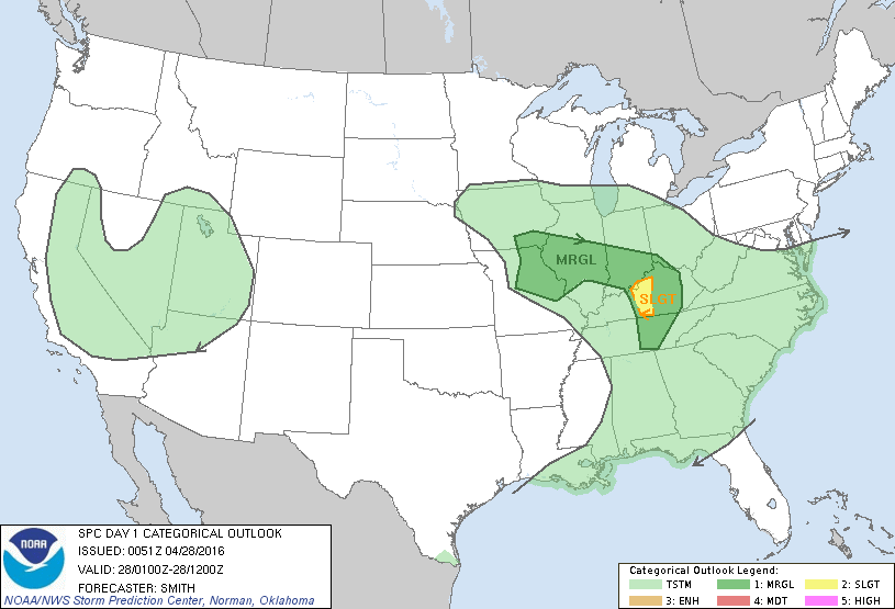 Storm Prediction Center Apr 28, 2016 UTC Evening Outlook