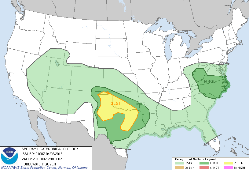 Storm Prediction Center Apr 29, 2016 UTC Evening Outlook