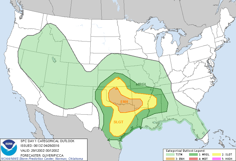 Storm Prediction Center Apr 29, 2016 Early Morning UTC Day 1 Convective Outlook