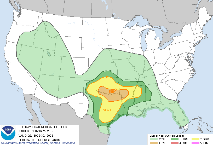 Storm Prediction Center Apr 29, 2016 Morning Outlook