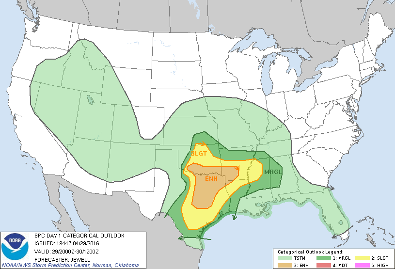 Storm Prediction Center Apr 29, 2016 Afternoon Outlook