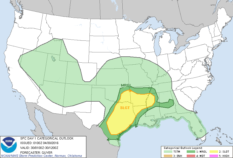 Storm Prediction Center Apr 30, 2016 UTC Evening Outlook