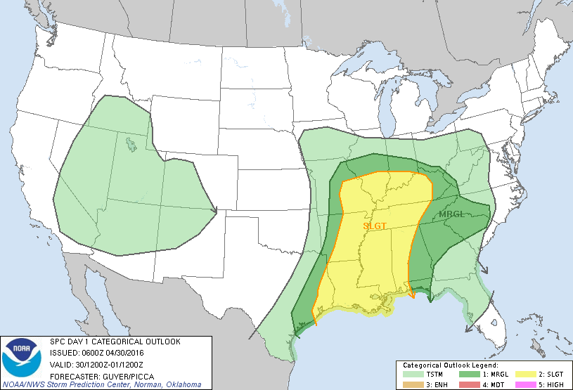 Storm Prediction Center Apr 30, 2016 Early Morning UTC Day 1 Convective Outlook