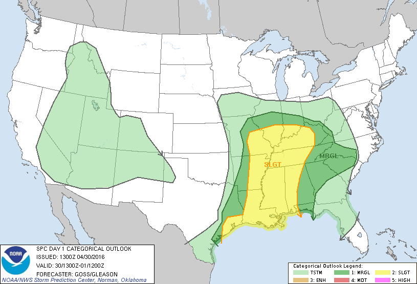 Storm Prediction Center Apr 30, 2016 Morning Outlook