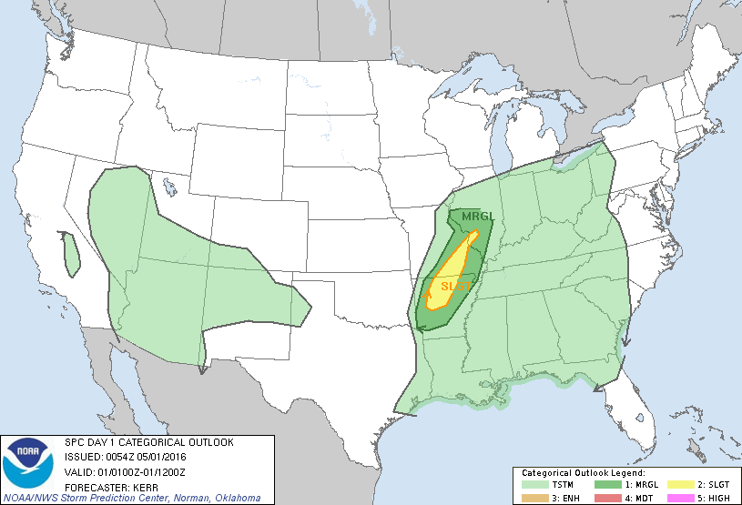 Storm Prediction Center May 1, 2016 UTC Evening Outlook