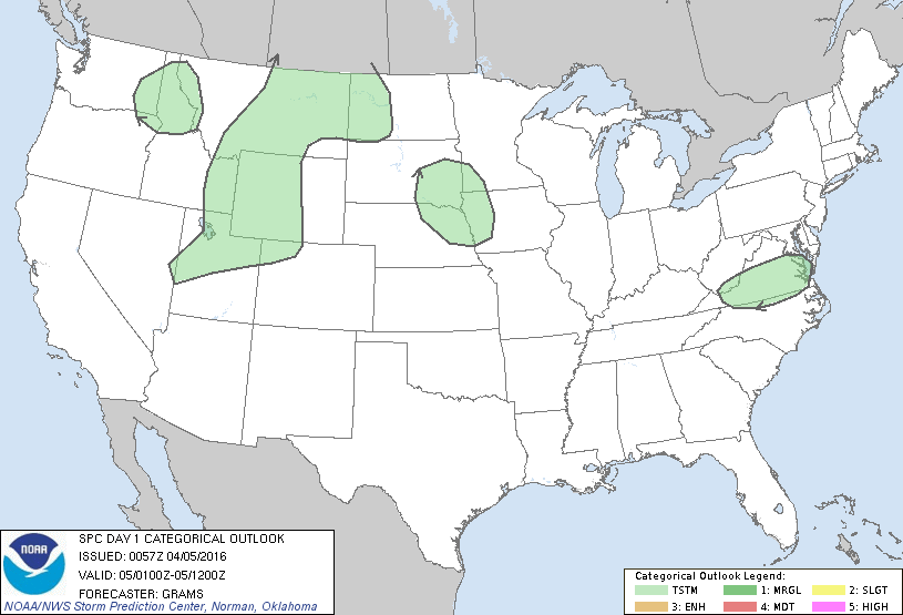 Storm Prediction Center Apr 5, 2016 Evening Outlook