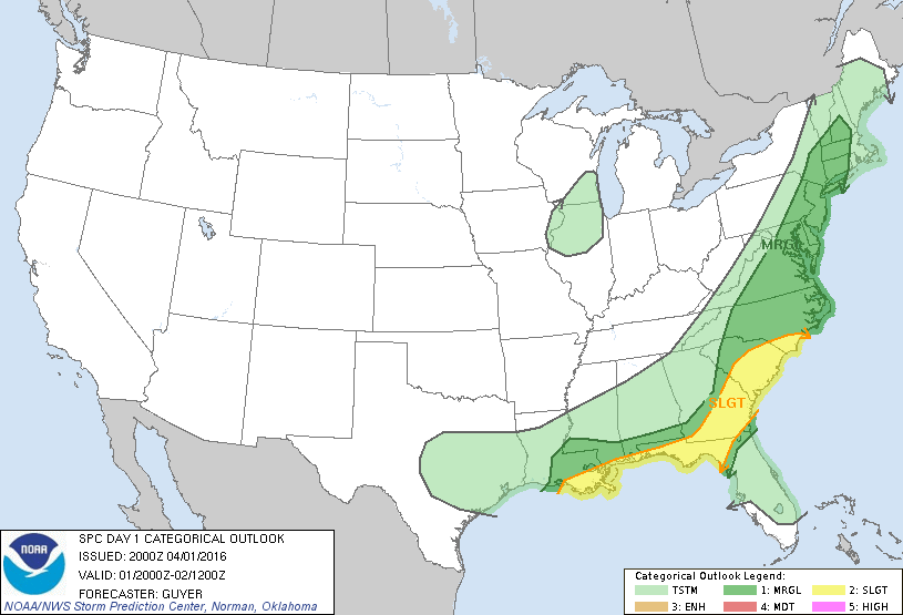 Storm Prediction Center Apr 1, 2016 Afternoon Outlook