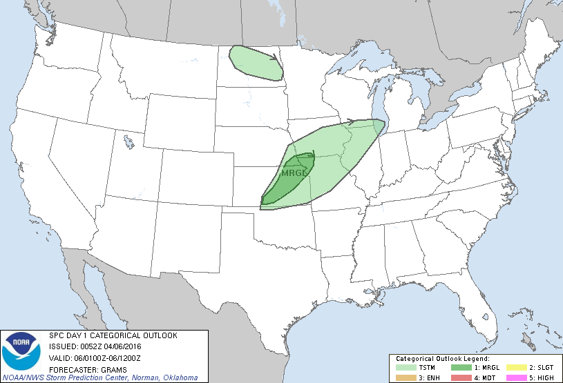 Storm Prediction Center Apr 6, 2016 Evening Outlook