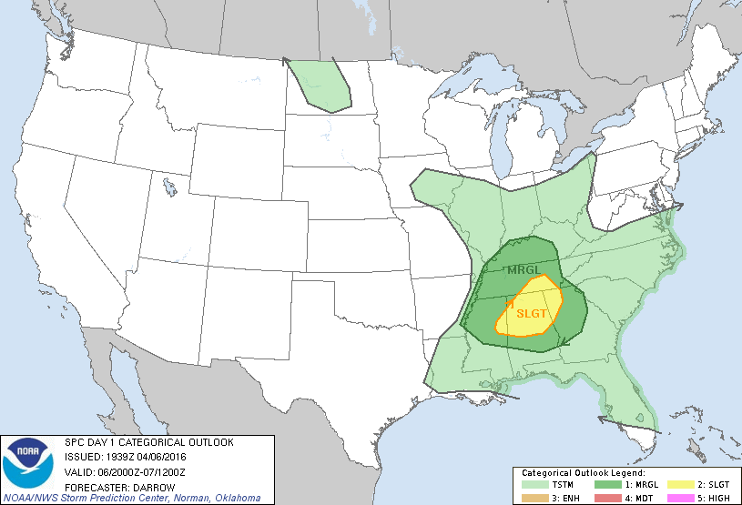 Storm Prediction Center Apr 6, 2016 Afternoon Outlook