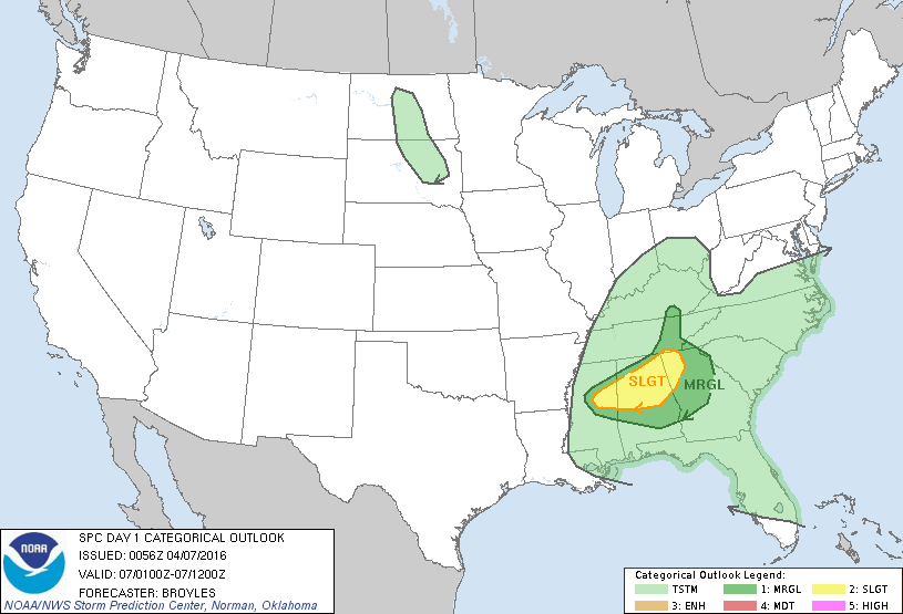 Storm Prediction Center Apr 7, 2016 Evening Outlook