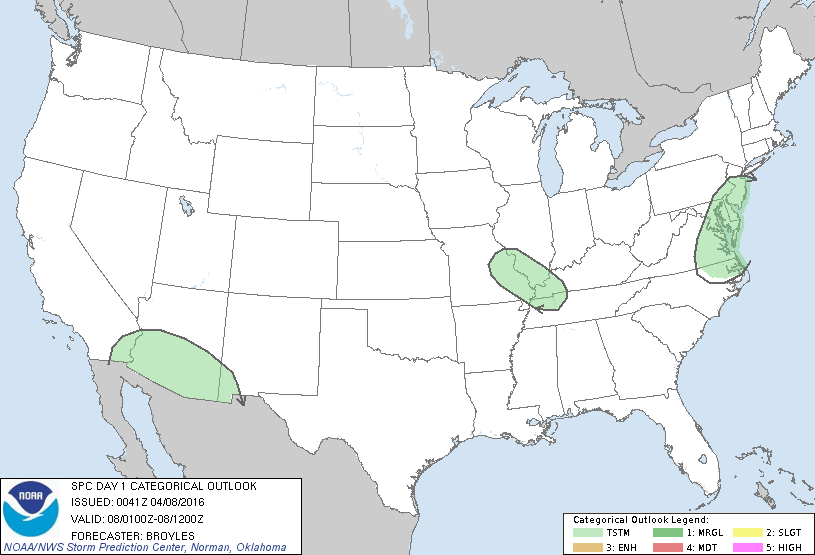 Storm Prediction Center Apr 8, 2016 Evening Outlook