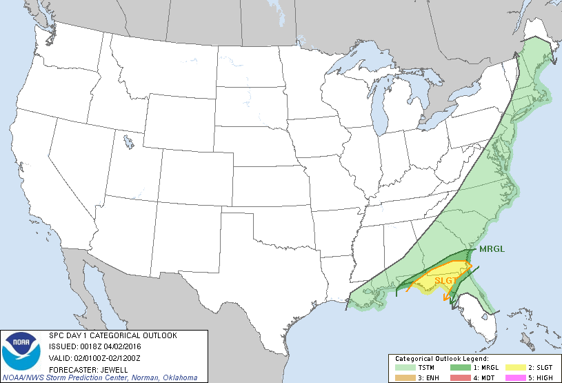 Storm Prediction Center Apr 2, 2016 Evening Outlook