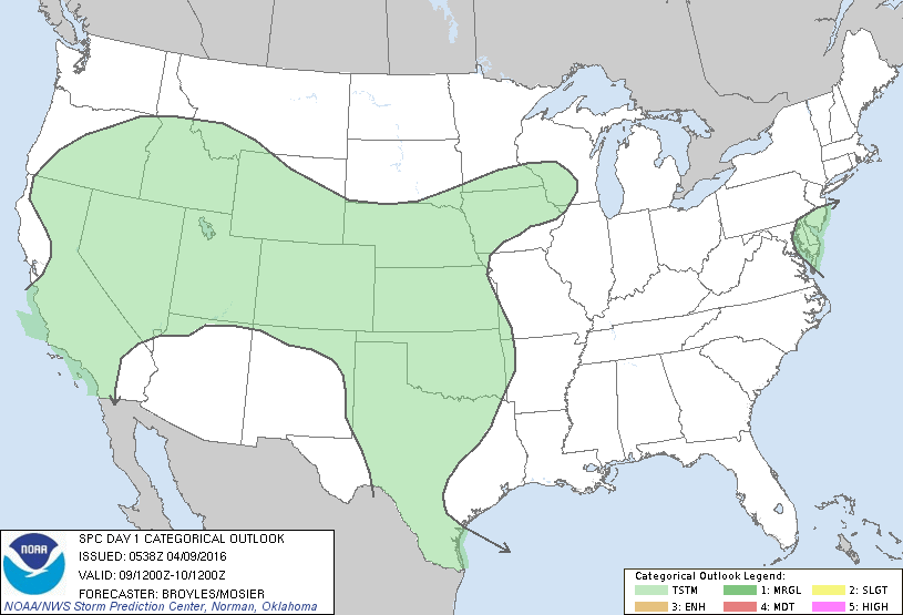 Storm Prediction Center Apr 9, 2016 Early Morning UTC Day 1 Convective Outlook