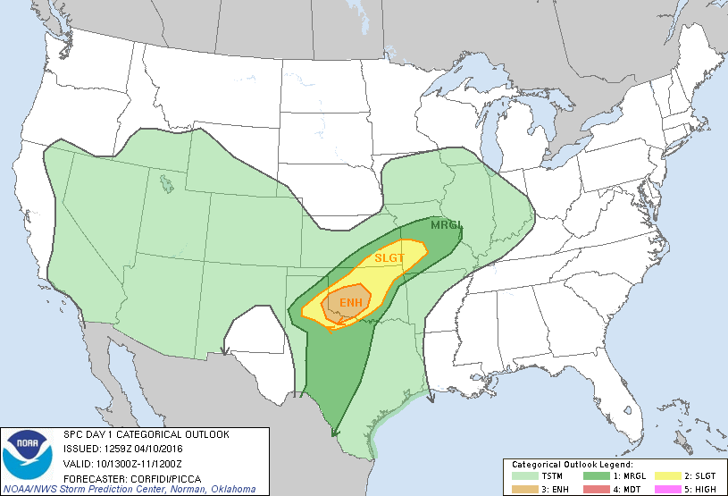 Storm Prediction Center Apr 10, 2016 Morning Outlook