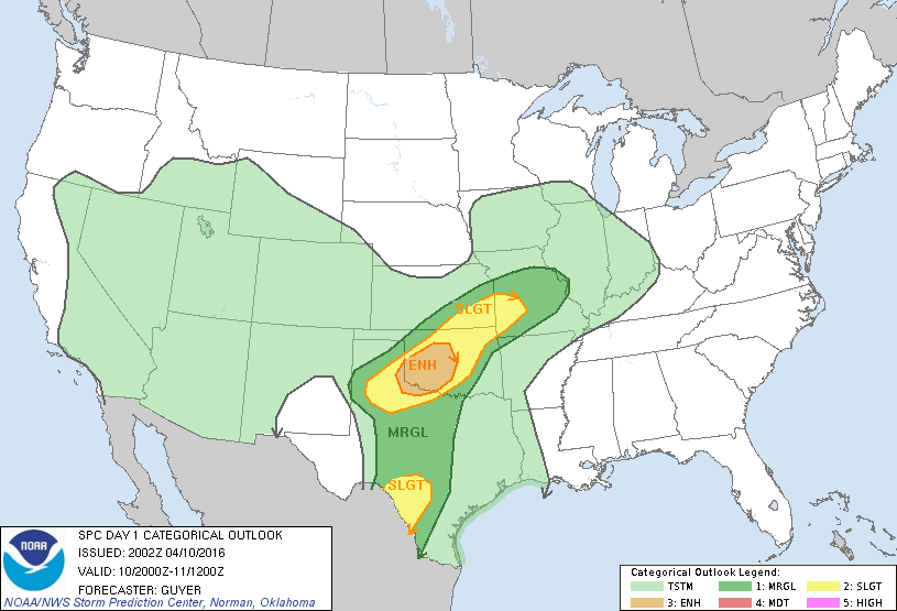 Storm Prediction Center Apr 10, 2016 Afternoon Outlook