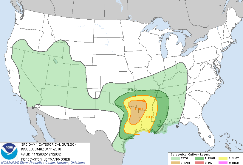 Storm Prediction Center Apr 11, 2016 Early Morning UTC Day 1 Convective Outlook