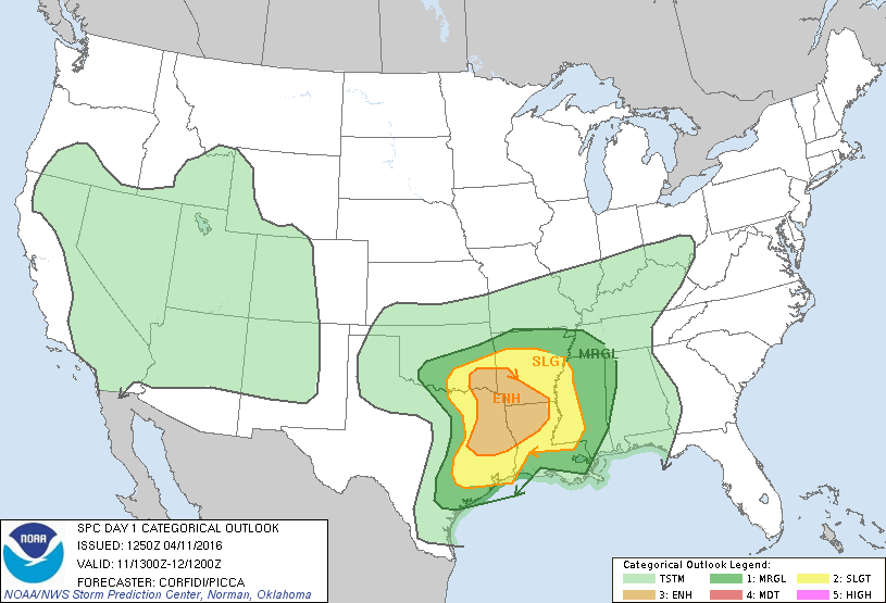 Storm Prediction Center Apr 11, 2016 Morning Outlook