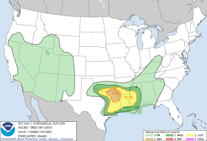 Storm Prediction Center Apr 11, 2016 Afternoon Outlook