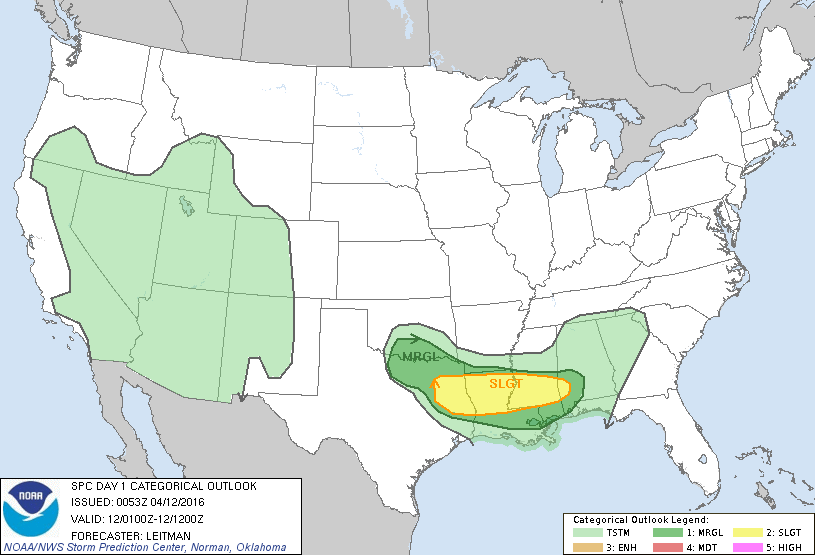 Storm Prediction Center Apr 12, 2016 Evening Outlook