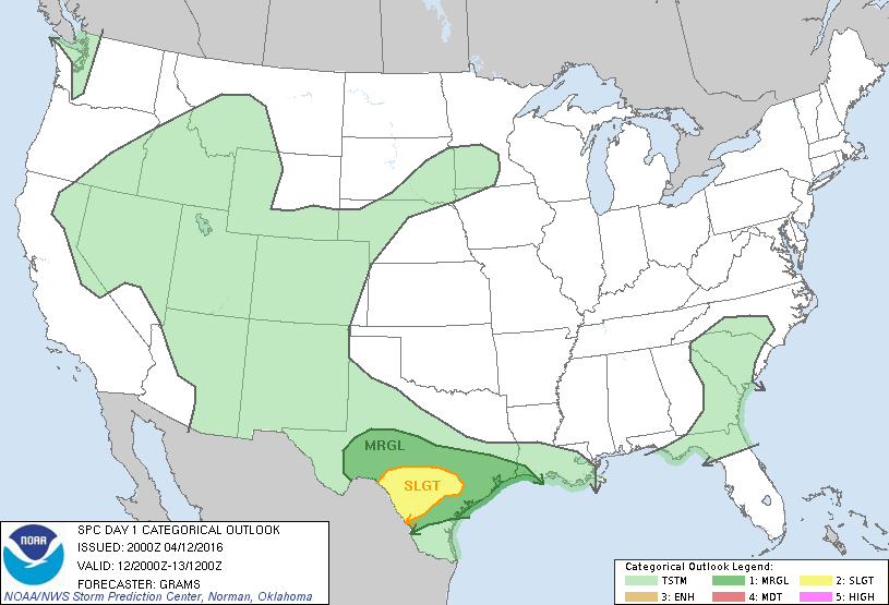 Storm Prediction Center Apr 12, 2016 Afternoon Outlook