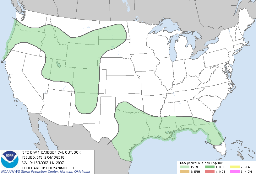 Storm Prediction Center Apr 13, 2016 Early Morning UTC Day 1 Convective Outlook