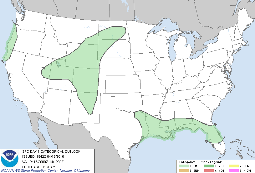 Storm Prediction Center Apr 13, 2016 Afternoon Outlook