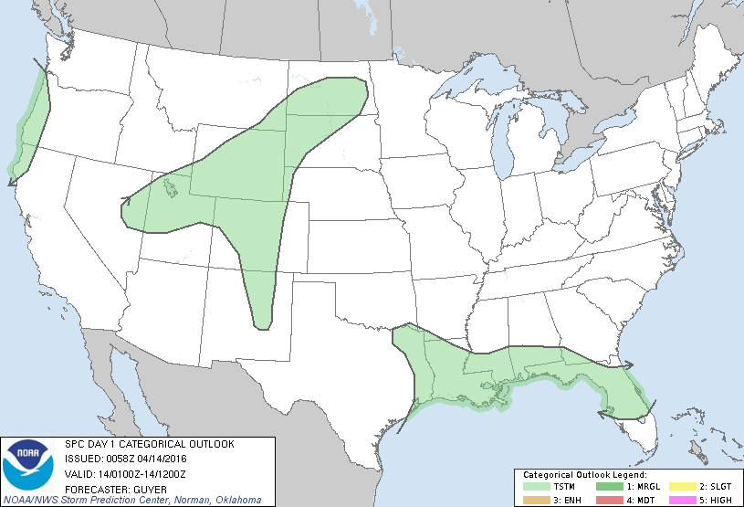 Storm Prediction Center Apr 14, 2016 Evening Outlook