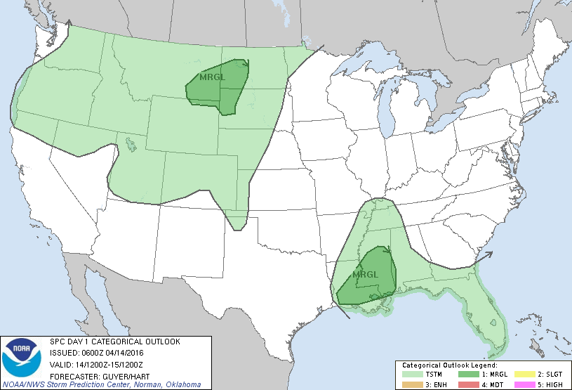 Storm Prediction Center Apr 14, 2016 Early Morning UTC Day 1 Convective Outlook