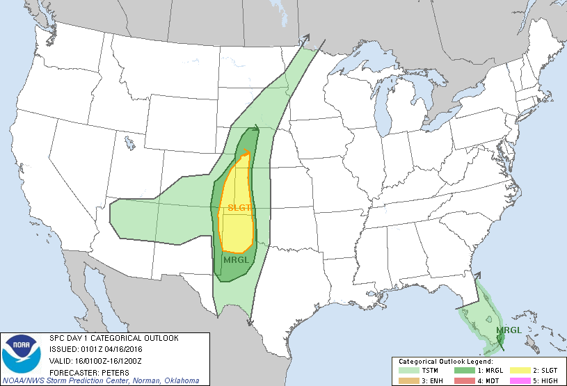 Storm Prediction Center Apr 16, 2016 UTC Evening Outlook